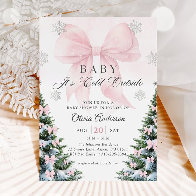 Convites Pink Bow Baby It's Cold Outside Baby Shower  Invit (Criador carregado)