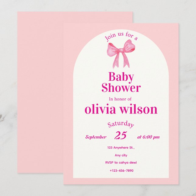 Convites Pink Bow Baby Shower.elegant baby shower. (Frente/Verso)