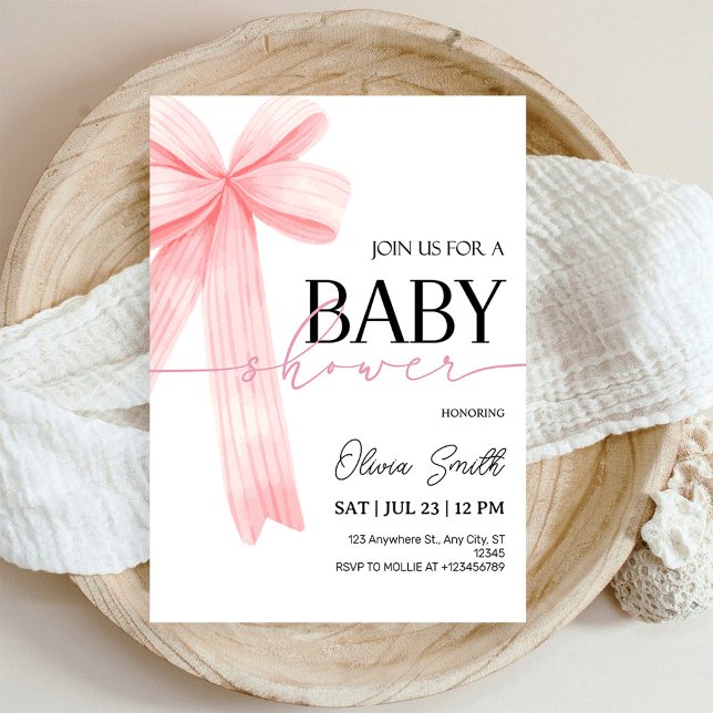 Convites Pink Bow Baby Shower Invitation (Criador carregado)