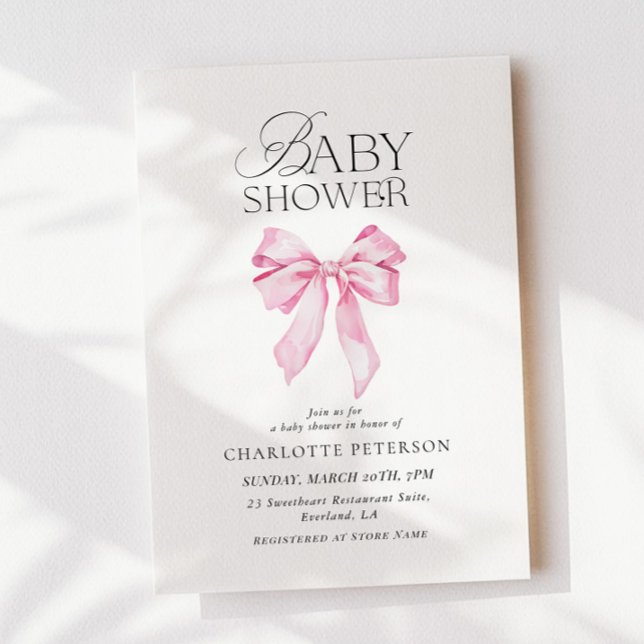 Convites Pink Bow Baby Shower Invitation (Criador carregado)