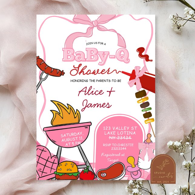 Convites Pink Bow Backyard BabyQ Baby Shower (Criador carregado)
