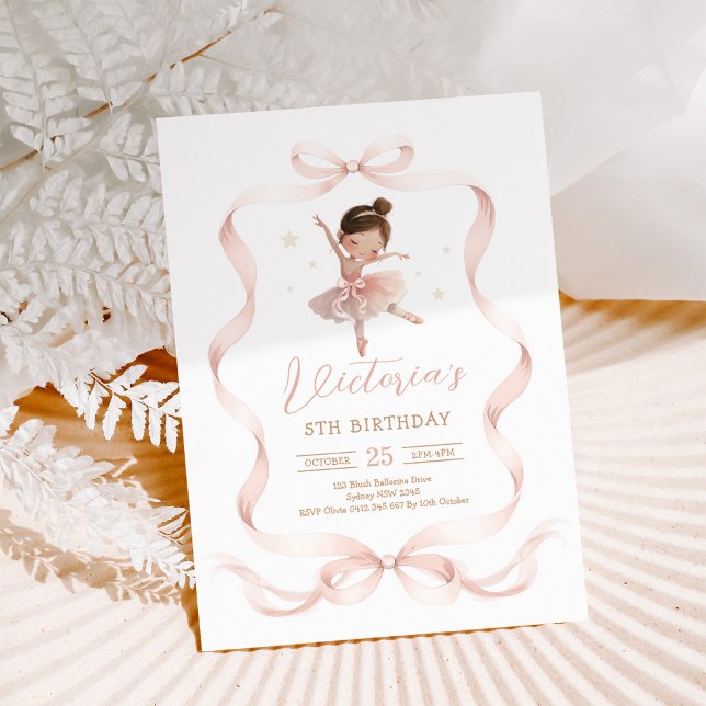 Convites Pink Bow Ballerina Tutu Cute Girl Birthday (Criador carregado)