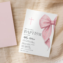 Convites Pink Bow Baptism Girl Invitation