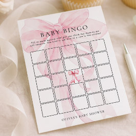 Convites Pink Bow Bingo Baby Shower Game Card