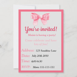 Convites Pink Bow Birthday Invitation