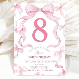 Convites Pink Bow Birthday Invite, Girls 8th Birthday Invit