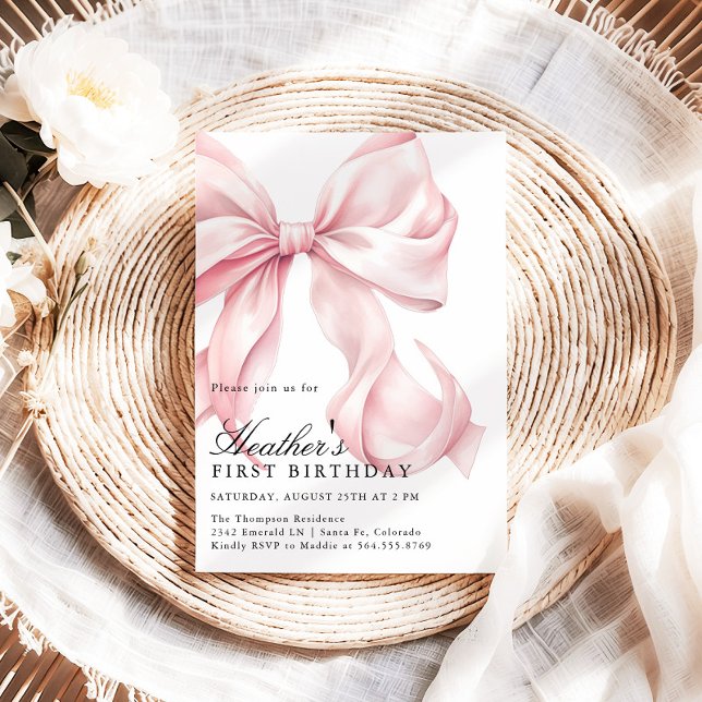 Convites Pink Bow Birthday Party Coquette Bow (Criador carregado)