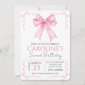 Convites Pink Bow Birthday Watercolor