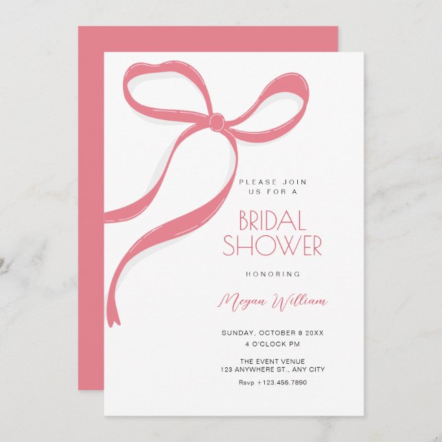 Convites Pink bow bridal  shower (Frente/Verso)