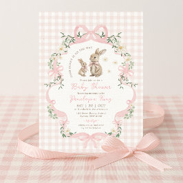 Convites Pink Bow Bunny Gingham Floral Girl Baby Shower