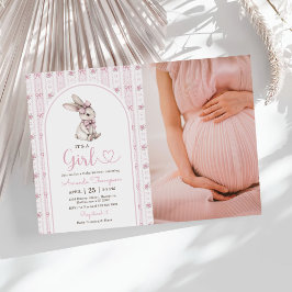 Convites Pink Bow Bunny Vintage Rabbit Baby Shower Photo