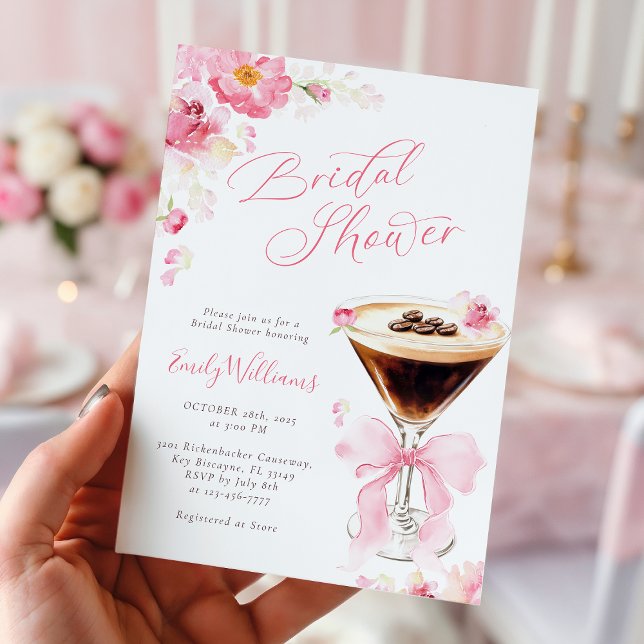 Convites Pink Bow Coffee Bridal Shower Invitation (Criador carregado)