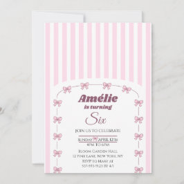 Convites Pink Bow Coquette Aesthetic Girl 6th Birthday
