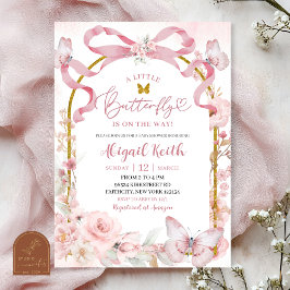 Convites Pink Bow Coquette Butterfly Baby Shower Invitation