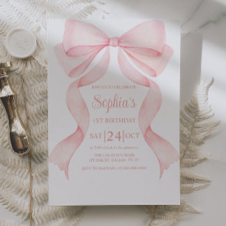 Convites Pink Bow Coquette First Birthday Invitation