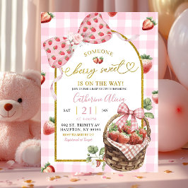 Convites Pink Bow Coquette Gingham Berry Sweet Baby Shower