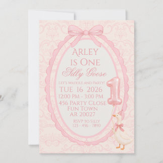 Convites Pink Bow Coquette Silly Goose 1st Birthday Invitat
