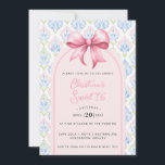 Convites Pink Bow Coquette Sweet 16<br><div class="desc">This beautiful Sweet 16 birthday invitation features a pink bow. Around the edge is a pink and blue grandmillennial border. You can personalize with all the details for your special event. The back has a coordinating pattern.</div>
