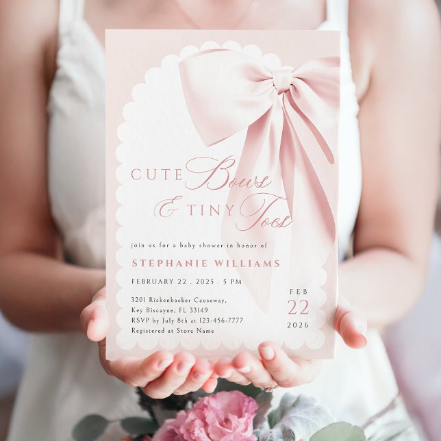 Convites Pink Bow Cute Bows Baby Shower Invitation (Criador carregado)