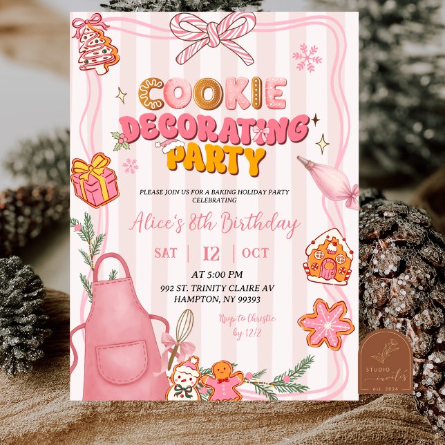 Convites Pink Bow Cute Retro Cookie Decorating Party (Criador carregado)