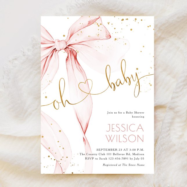 Convites Pink Bow Elegant Girl Baby Shower (Criador carregado)