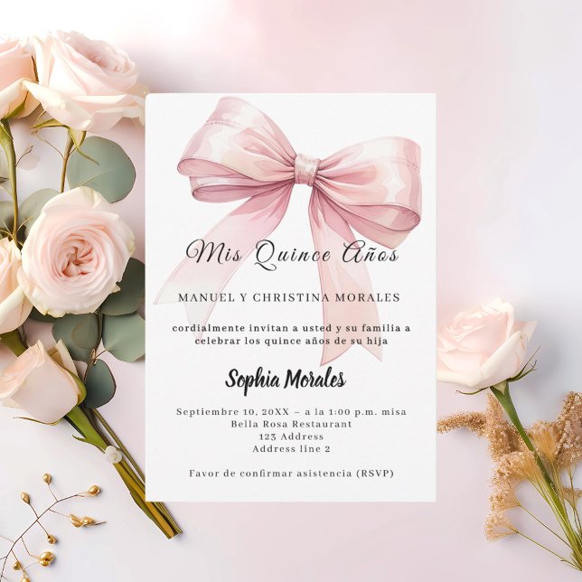 Convites Pink bow elegant Quinceanera (Criador carregado)