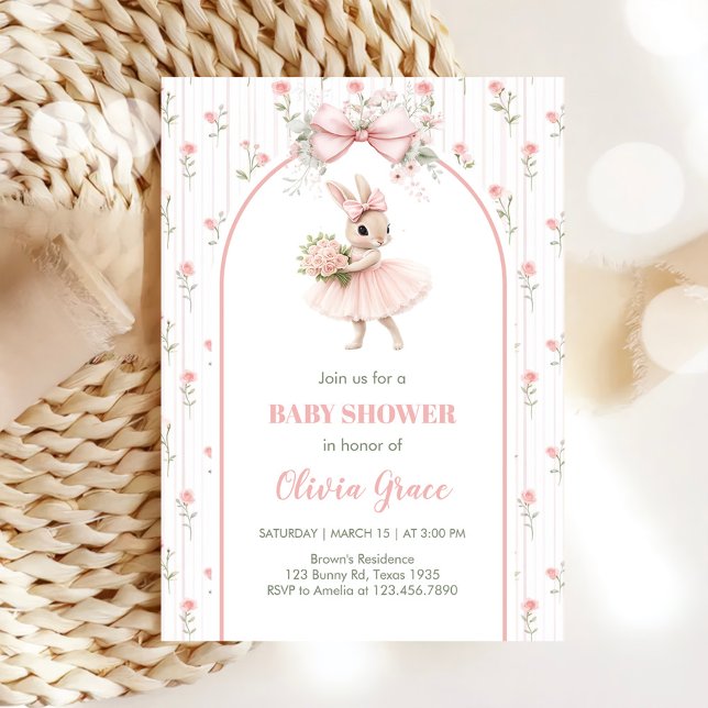Convites Pink Bow & Floral Bunny Baby Shower  (Criador carregado)