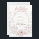 Convites  pink bow flowers frame Baptism<br><div class="desc">Baptism invitation- girl</div>