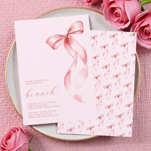 Convites Pink Bow Friends Valentine Galentine’s Day Brunch (Pink Bow Friends Valentine Galentine’s Day Brunch Invitation)