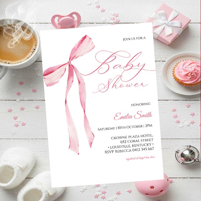 Convites Pink bow Girl baby shower  (Criador carregado)
