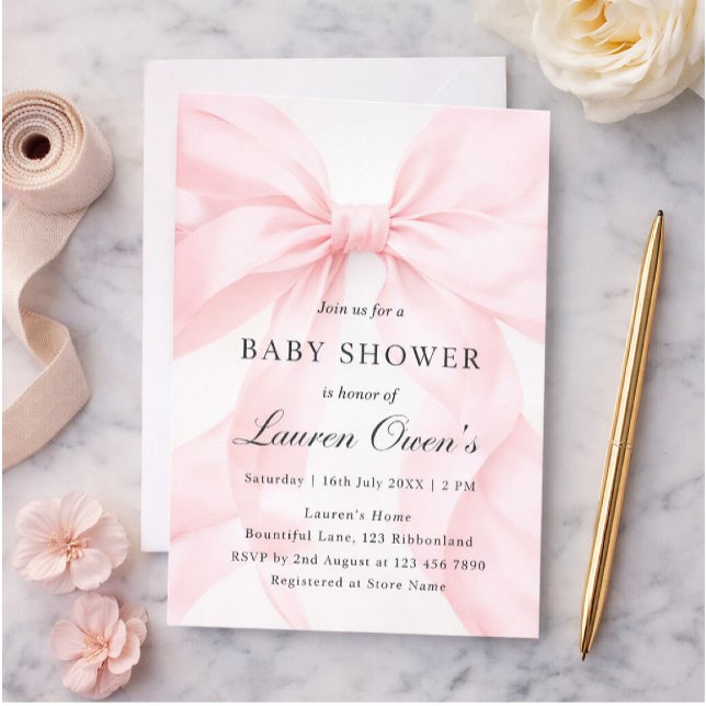Convites Pink Bow Girl Baby Shower (Criador carregado)