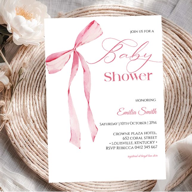 Convites Pink bow Girl baby shower  (Criador carregado)