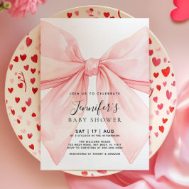 Convites Pink Bow Girl Baby Shower Invitation