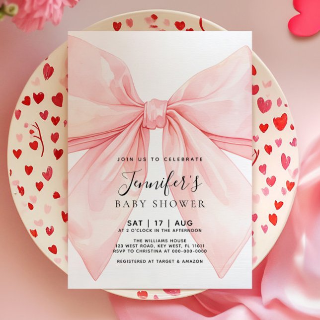Convites Pink Bow Girl Baby Shower Invitation (Criador carregado)