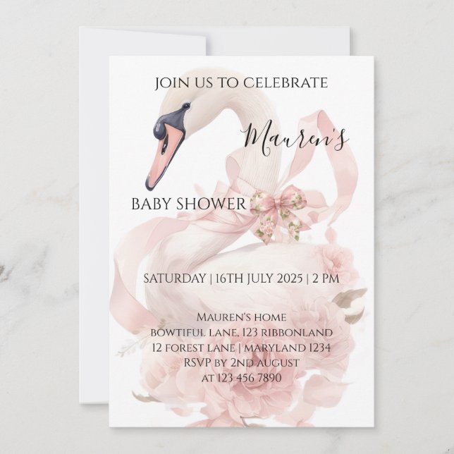 Convites Pink Bow Girl Baby Shower Invitation (Frente)