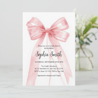 Convites Pink Bow Girl Baby Shower Watercolor