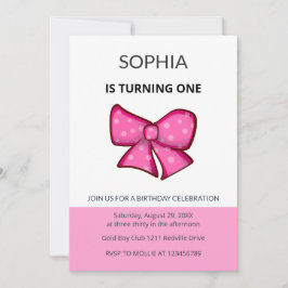 Convites Pink Bow Girl Kids First Birthday 