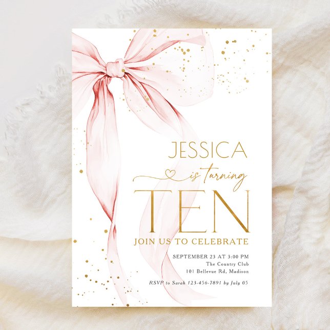 Convites Pink Bow Girls 10th Birthday  (Criador carregado)