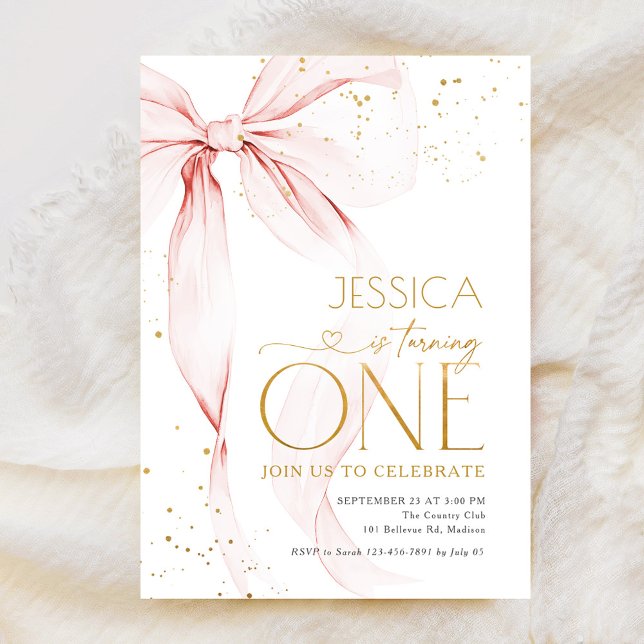 Convites Pink Bow Girls 1st Birthday  (Criador carregado)