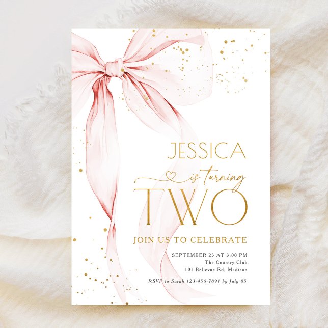 Convites Pink Bow Girls 2nd Birthday  (Criador carregado)