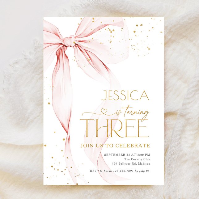 Convites Pink Bow Girls 3rd Birthday  (Criador carregado)