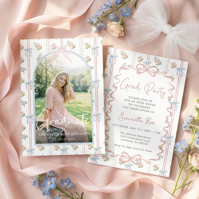 Convites Pink Bow Graduation (Criador carregado)