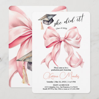 Convites Pink Bow Graduation Invitation She Did it