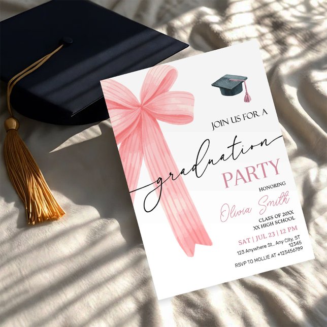Convites Pink Bow Graduation Party (Criador carregado)