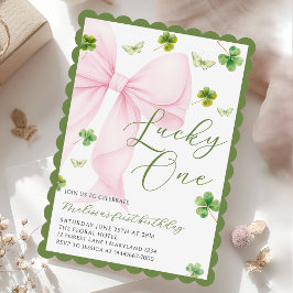 Convites Pink Bow Lucky One Shamrock Clover 1st Birthday