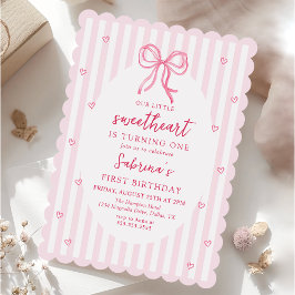Convites Pink Bow Our Little Sweetheart Birthday Invitation