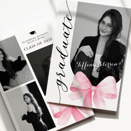 Convites Pink Bow Photo 2026 Graduation Invitation