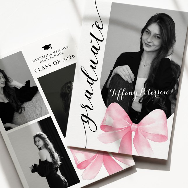Convites Pink Bow Photo 2026 Graduation Invitation (Criador carregado)
