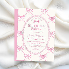 Convites Pink bow ribbon birthday