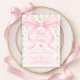 Convites Pink Bow Rose Girls Just Wanna Be One 1st Birthday